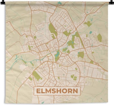 Wandkleed - Wanddoek - Kaart - Elmshorn - Stadskaart - Plattegrond - Vintage - 180x180 cm - Wandtapijt
