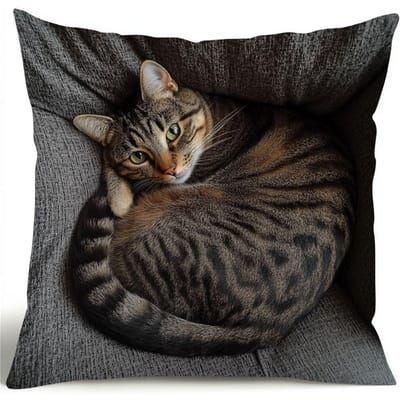 Schattige Cyperkat Kussenhoes Winter Slapend Kittentje Woonkamer Decoratie 45X45CM gray