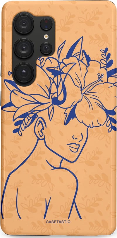 Casetastic hoesje geschikt voor Samsung Galaxy S25 Ultra - Dubbellaagse bescherming - Lijn en Bloesem - Fashion Case - Perzik