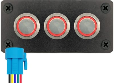 ProRide Metalen Drukschakelaars ON-OFF 220V - 16mm - Drievoudig inbouwpaneel - IP67 - LED indicatie Rood