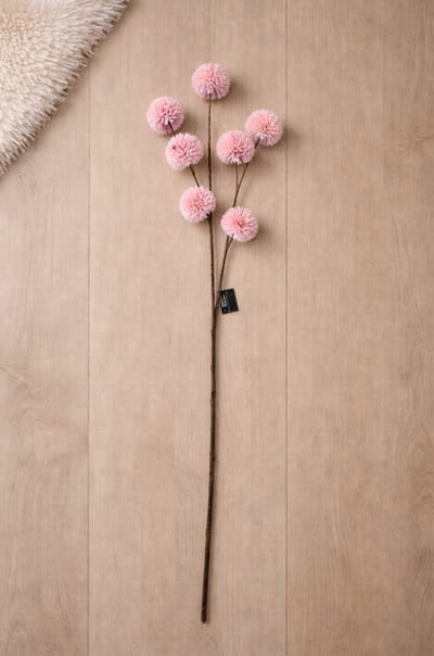 Pompom Spray Licht Roze 98 cm - Tak 7 pompom bloemen - Decoratieve Siertak voor Vaas - Woondecoratie - Kunsttak