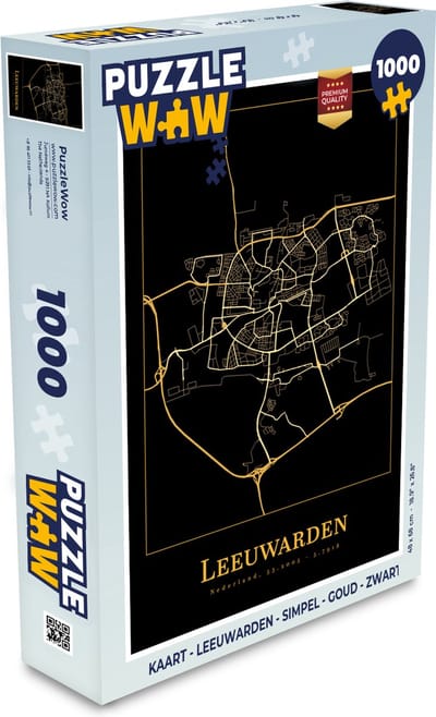 Puzzel Kaart - Leeuwarden - Simpel - Goud - Zwart - Legpuzzel - Puzzel 1000 stukjes volwassenen
