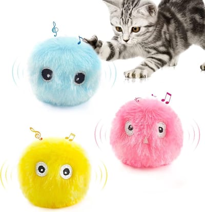 longziming -Interactieve speelballen - Kattenkruid - Met dierengeluiden/vogelgezang - 3 stuks - Voor kittens en volwassen katten - Roze, geel, blauw