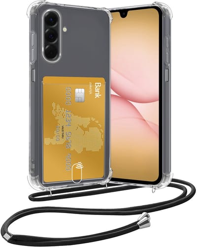 Hoesje Geschikt voor Samsung A17 Hoesje Met Telefoonketting Pasjeshouder Shockproof Case Koord - Hoesje Geschikt voor Samsung Galaxy A17 Hoes Met Kaarthouder - Transparant