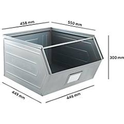 Schäfer Shop Select magazijnbak met open voorzijde, met steunbeugel, L 550 x B 458 x H 300 mm, 60 l, 130 kg, staal, elektrolytisch verzinkt