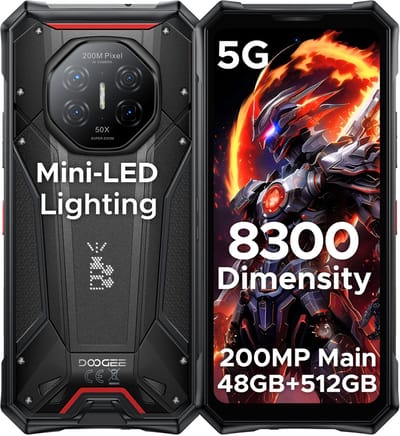 DOOGEE S300 PRO 5G - Robuuste smartphone - Robuuste telefoon - 48GB RAM + 512GB ROM (2TB/TF) - 6,78 inch FHD/120Hz - 11000mAh/66W - IP68 - Dimensity 8300 - Android 16 - 200MP AI camera - NFC - Vingerafdruk - Gezichtsherkenning - Slimme lichteffecten