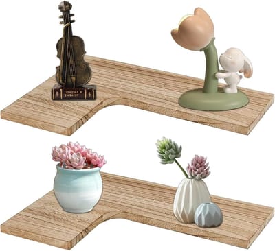 Drijvende Hoekplank van Massief Hout, Wandplank voor Woonkamer, Slaapkamer en Keuken, Ideaal als Decoratieve Opbergoplossing