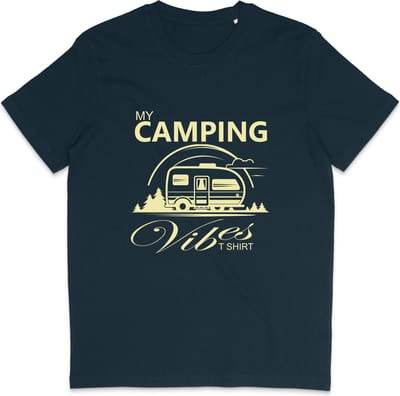 Heren en Dames T Shirt - Kamperen Camping Caravan - Blauw - XS