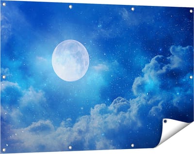 Gards Tuinposter Volle Maan in de Blauwe Hemel met Sterren - 120x80 cm - Tuindoek - Tuindecoratie - Wanddecoratie buiten - Tuinschilderij