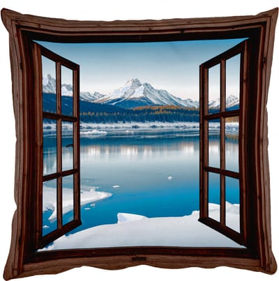 Sierkussens - Kussentjes Woonkamer - 50x50 cm - Doorkijk - Winterlandschap - Meer - Bergen - Uitzicht