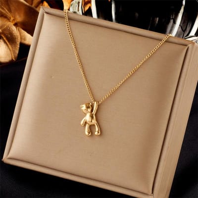 Collier en Acier Inoxydable 316L Pendentif Ours Chaîne Accessoires pour Femmes Nouvelles Tendances Noël Bijoux Cadeaux Collier XIYANIKE brown
