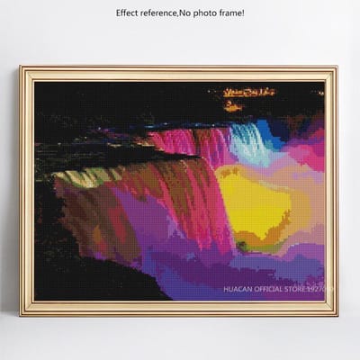 Broderie Diamant Paysage Point de Croix Mosaïque Cascade 5D DIY Peinture Diamant Ronde Complète 20X30CM black