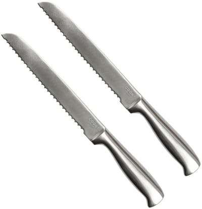 Cook Concept Precision broodmes - 2x - RVS - zilver - 33 cm - met kartels - keukenmes - luxe kwaliteit