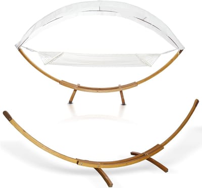 Hangmat met frame - Larikshouten hangmat - Buiten ontspannen - Inclusief zonnedak - Tot 200 kg - Natuurlijk hout