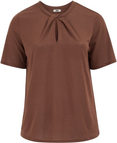 WE Fashion Dames jersey T-shirt met plooidetail en glittergaren - Curve