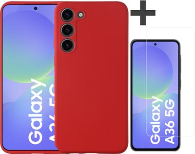 Hoesje geschikt voor Samsung Galaxy A36 hoesje zacht siliconen met gehard glas Screenprotector- Arara backcover - Rood