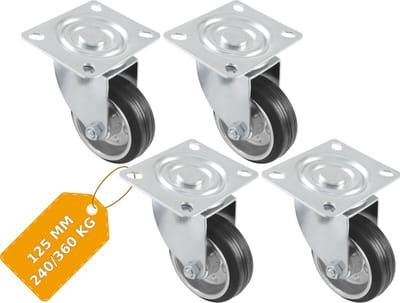 AMIG zwenkwiel/transportwiel - 4x - D125mm - rubber - 120kg draagvermogen - rollager