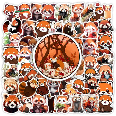 Esthetische Schattige Rode Panda Ailurus Stickers Clipart Collectie DIY Cadeau Speelgoed Decal voor Laptop Telefoon Decoratieve Flessen Waterdicht orange