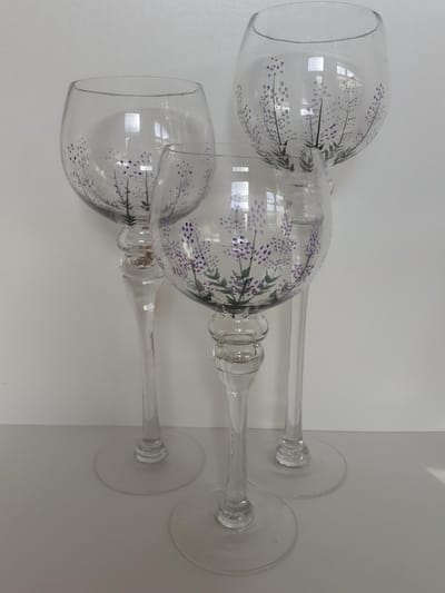 Luxe glazen set van 3 Glazen KERST met lavendel takjes erop 40-35-30 cm Hoog van G.Wurm