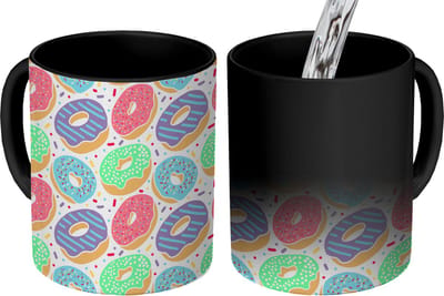 Magische Mok - Foto op Warmte Mokken - Koffiemok - Donut - Patronen - Pastel - Magic Mok - Beker - 350 ML - Theemok