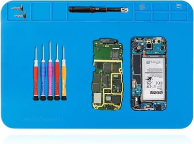 Soldermat 30 x 20 cm met schaal, antistatische reparatiemat en schroefpositie voor solderen en repareren van elektronica