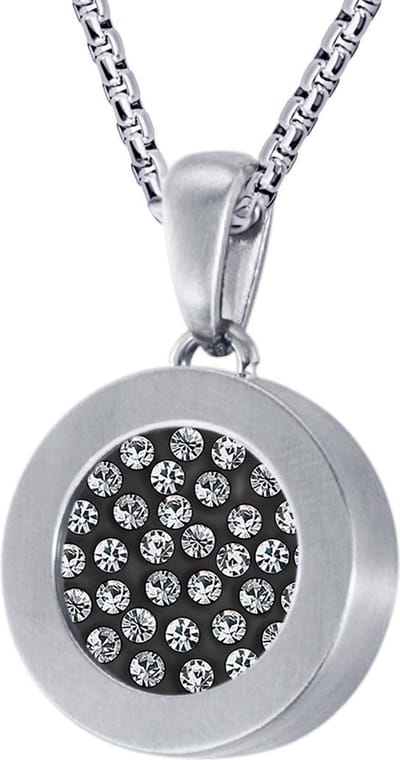 Quiges 12mm Mini Munt Hanger Zilverkleurig RVS Mat met Zirkonia Munt en Box Ketting Ankerketting 42-46cm
