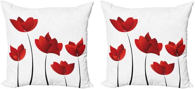 ABAKUHAUS Bloemen Kussenhoes Set – 2x50x50 cm – vermiljoen en wit – dubbelzijdig digitaal