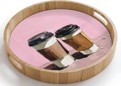 Dienblad rond 40x40 cm - Schootdienblad hout - Koffiebekers - Deksel - Verf - Textuur - Borrelplank rechthoek - Plateau houten dienbladen