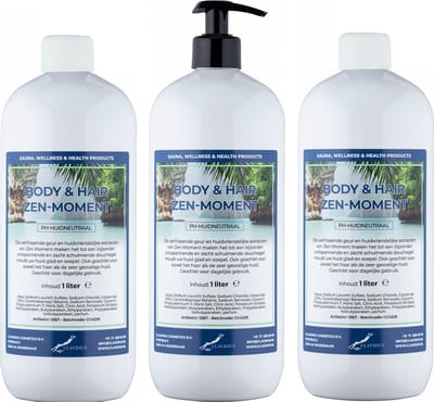 Body & Hair Zen Moment 1 Liter - met gratis pomp - set van 3 stuks - 2 in 1 voor lichaam en haar.