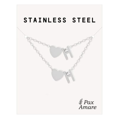 Initiaal Ketting & Armband set met Letter H Zilverkleurig - Stainless Steel - Met letter & Hartje! - Naam Ketting Cadeau - Sieraden Set op Kaartje - Pax Amare