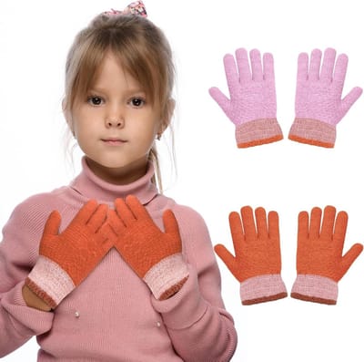 2 Paar Meisjes Winterhandschoenen, Elastische Thermische Volledige Vinger Handschoenen voor Kinderen, Ideaal voor Dagelijks Gebruik en Koude Weersomstandigheden