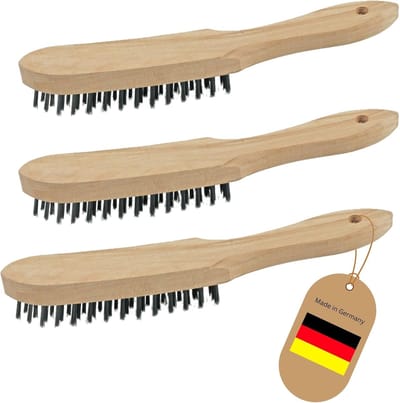 3x staalborstels I 2-rijig I 27 cm lang I met houten handvat I remklauwborstels grillborstels krasborstels metaalborstels handstaalborstelset grillborstel grillaccessoires