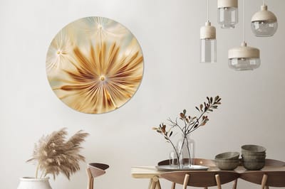 WallCircle - Wandcirkel - Muurcirkel - Paardenbloem - Beige - Abstract - Modern - Natuur - Aluminium - Dibond - 90x90 cm - Binnen en Buiten