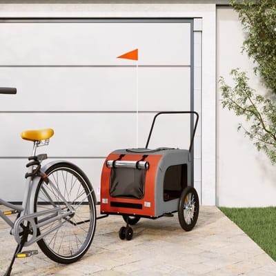 Fietskar Huisdieren - Honden Aanhanger - Comfortabel Vervoer - Waterafstotend Dak - 75 cm Lengte - Oranje Grijs