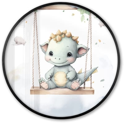 Poster in lijst Rond - Fotolijst 60x60 cm - Posters - Draak - Baby dier - Kinderen - Ronde posterlijst zwart - Decoratie - Wanddecoratie woonkamer - Muurdecoratie slaapkamer