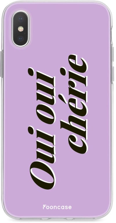 Fooncase Hoesje Geschikt voor iPhone X - Shockproof Case - Back Cover / Soft Case - Oui Oui Chérie / Lila Paars & Wit