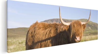 Artaza Canvas Schilderij Hooglander - 60x20 cm - Wanddecoratie Gewei - Muurdecoratie Natuur - Kamer Accessoires
