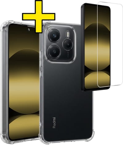 Hoesje - Met Screenprotector - Geschikt voor Xiaomi Redmi Note 14 5G - Sterk & Shockproof - Siliconen Case - Back Cover - Telefoon Hoes - Shock Proof - Telefoonhoesjes - Transparant