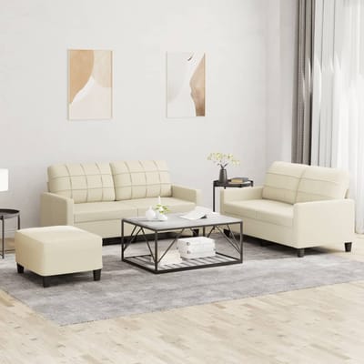 vidaXL - 3-delige - Loungeset - met - kussens - kunstleer - crème