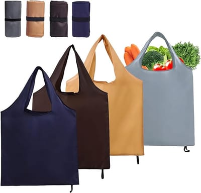 Famanu - Opvouwbare boodschappentas, 4 stuks, 56 x 69 cm, milieuvriendelijke boodschappentassen, herbruikbare boodschappentassen voor winkelen, picknick, camping, kaki, blauw, koffie, grijs, 69cm 38cm