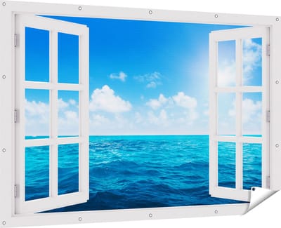 Gards Tuinposter Doorkijk Water Midden op Zee met Zonneschijn - 180x120 cm - Tuindoek - Tuindecoratie - Wanddecoratie buiten - Tuinschilderij