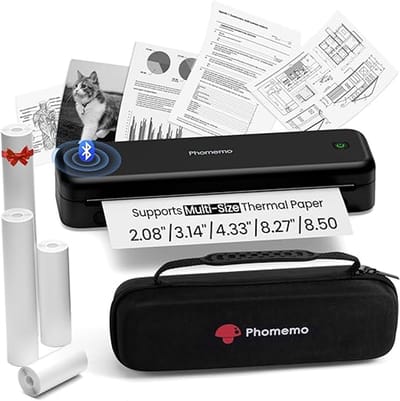 Draagbare Thermische Printer – Mobiele Printer – Bluetooth Printer – Inkless Printer – A4 Printer – Compact Formaat – 300 dpi Haarscherp Printen – Langdurige Batterijduur – Zwart