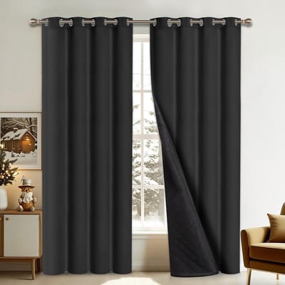 Qelus Verduisterende Gordijnen - Kant en Klaar Gordijn - Dikke Verduisterende Thermische Gordijnen - 2 Stuks Voor Een Lekker Warme & Stille Woonkamer/Slaapkamer- B132 X H160 cm (Zwart)
