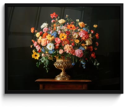 Poster in lijst - Fotolijst 70x50 cm - Posters - Goud - Bloemen - Kleuren - Vaas - Posterlijst zwart - Decoratie - Wanddecoratie woonkamer - Muurdecoratie slaapkamer