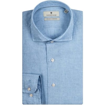 Thomas Maine Overhemd Roma Modern Kent Linnen Faux-Uni Licht Blauw / male