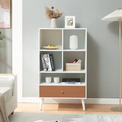 Boekenkast Reyljand 120x70x40 cm wit en teak [en.casa]