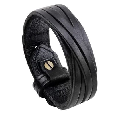 Marama - Herenarmband Zwart Leer Oslo - robuust - verstelbaar - leerstroken - uniek - verkleurt niet