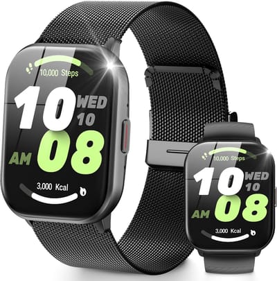 Smartwatch - Belfunctie - Unisex horloge - Waterbestendig voor dagelijks gebruik - Met hartslagmeting, slaapmonitoring, stappenteller en muziekbediening - Compatibel met Android en iOS - Zwart (siliconen band + stalen band)