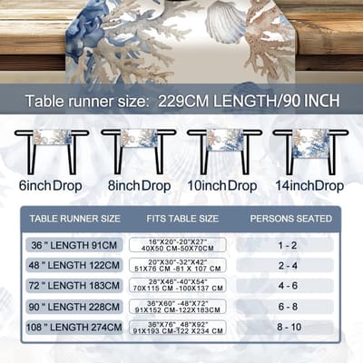 Thijox - Ocean Elements Tafelloper Blauw Polyester 33x229cm - Seizoensgebonden Zomer Tafelkleed voor Keuken, Eettafel Decoratie, Home Party en Festiva