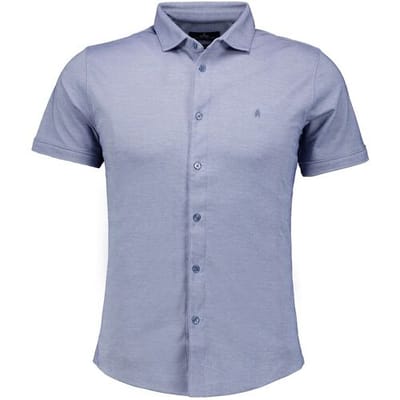 Ragman Overhemd Soft Knit Easy Care Short Sleeve Solid Color Duivenblauw / male